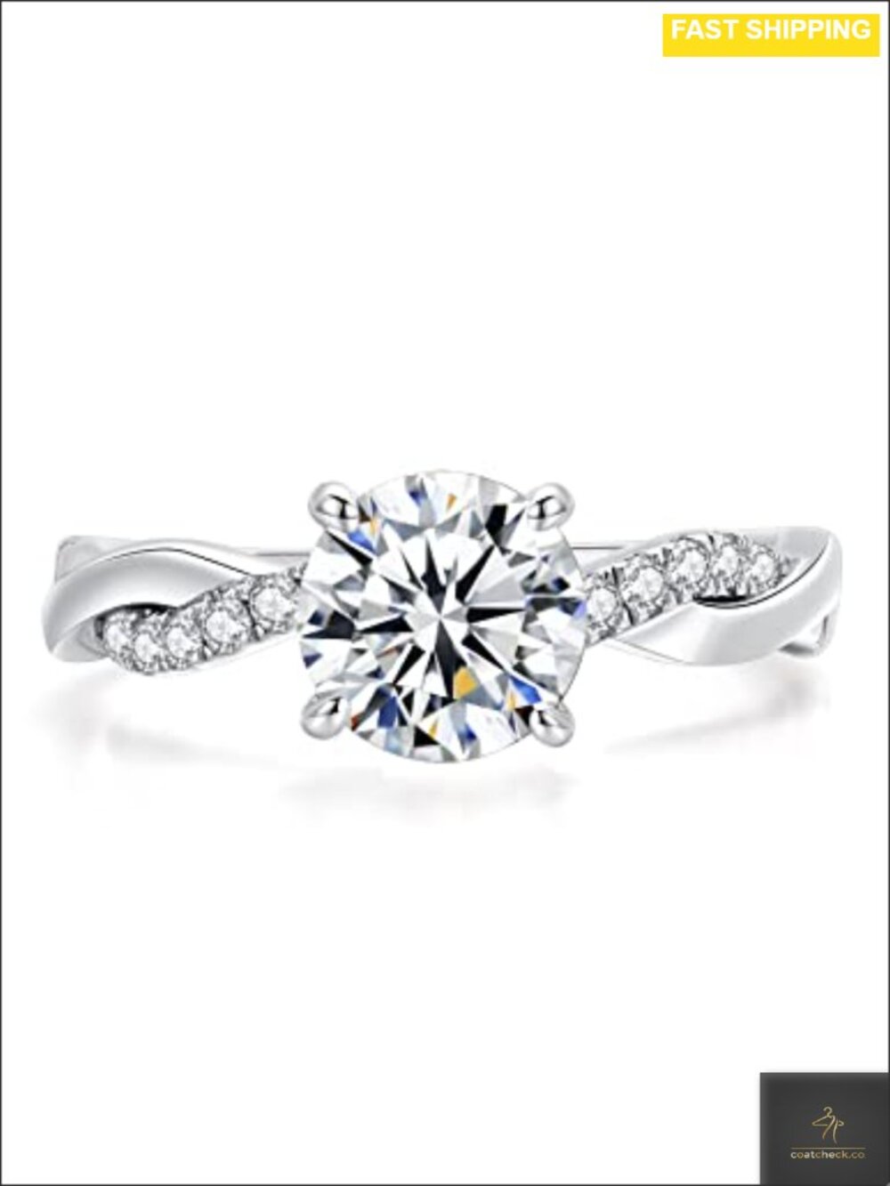 Moissanite Twisted Engagement Ring Sterling Silver 18K Gold Plated